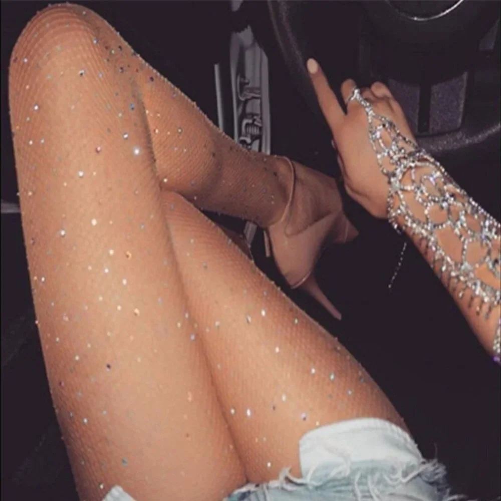 PACK OF 3‎ PAIRS!!! Nude Tan Crystal Rhinestone Mesh Fishnet Tights Pantyhose