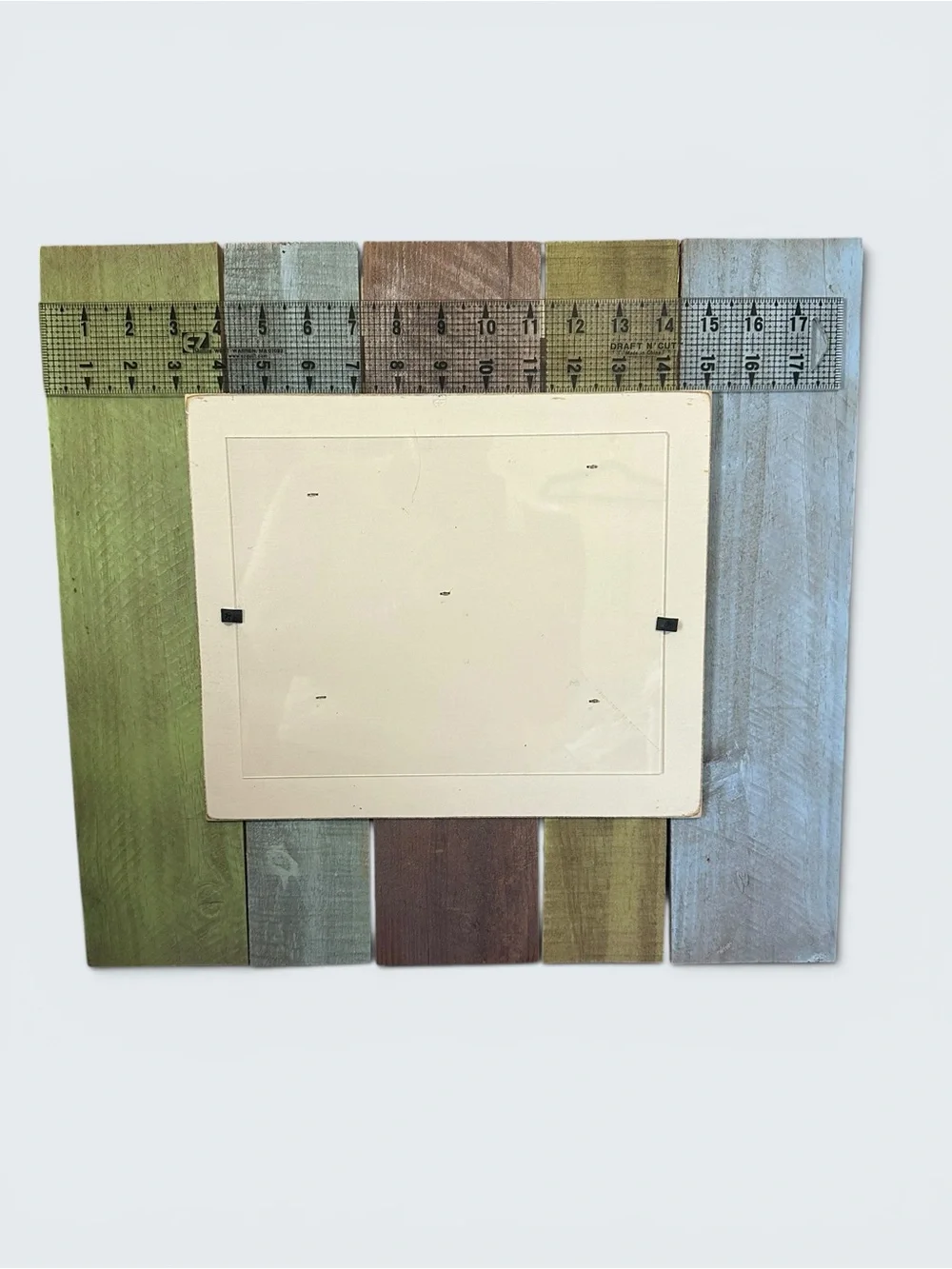 Multi-Tone Rustic Slat Wood Picture Frame - Green, Blue, Brown